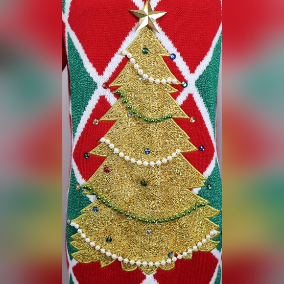 Kohl's Red and Green Holiday Dress with Gold Tree - Picture 6 of 12